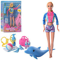 Кукла DEFA 8472 аквалангистка, дельфин, сумка, 2 вида, лист, 23,5-34-5,5см.