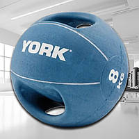 Мяч медбол 8 кг York Fitness с двумя ручками синий. Мяч для фитнесу, тренировок