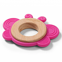 Прорезыватель для зубов деревянно-силиконовый "Бабочка" (Розовый) BabyOno (5901435412961)