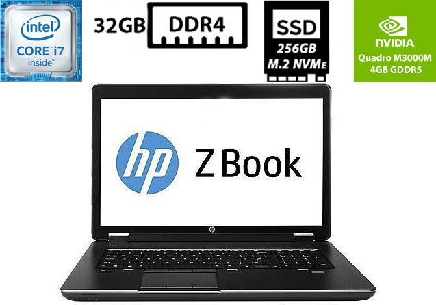 Ноутбук HP ZBook 17 G3/17.3"IPS 1920x1080/Core i7-6700HQ 2.60GHz/32GB DDR4/SSD 256GB M.2 NVMe/NVIDIA Quadro M3000M 4GB Б/В