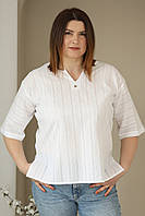 Стильна літня біла батистова блуза в смужку №333
