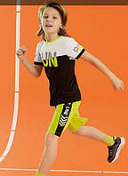 Турецкий детский костюмчик з футболки и шортов бело-черного-лимонного цвета на мальчика 3-4