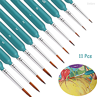 Профессиональный набор миниатюрных кистей для рисования, волосы ласки, 11 шт. (зеленый цвет)