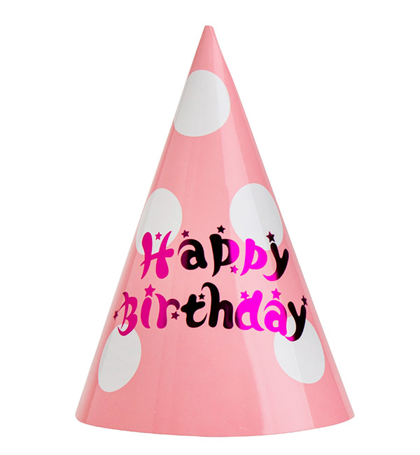 Ковпачки на день народження "Happy Birthday" (1 шт.), колір - рожевий