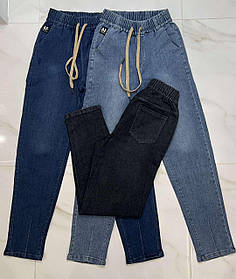Модні зручні джинси МОМ добре тягнуться великі розміри 44-64 блакитні