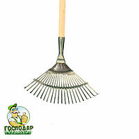 Граблі віялові металеві з дерев'яним держаком, легкі віялові граблі для прибирання території