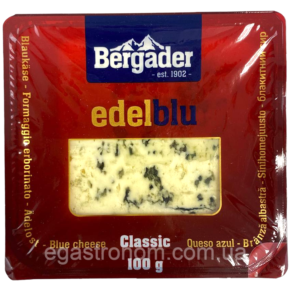 Сир з блакитною пліснявою еделблу 50% Бергадер Bergader edelblu 100g 10шт/ящ (Код: 00-00015350)