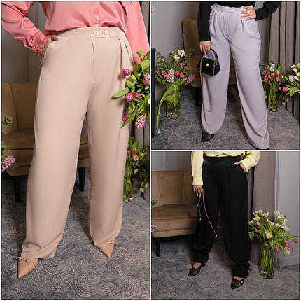 Жіночі літні широкі штани з легкої шовкової костюмки норма й батал, фото 1