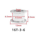 Шків 16T-B3-W6-AF_S ведомий на підшипнику, Гладкий, вісь Ø3мм, ремінь 6мм / Для 3D-принтерів та верстатів ЧПК, фото 3