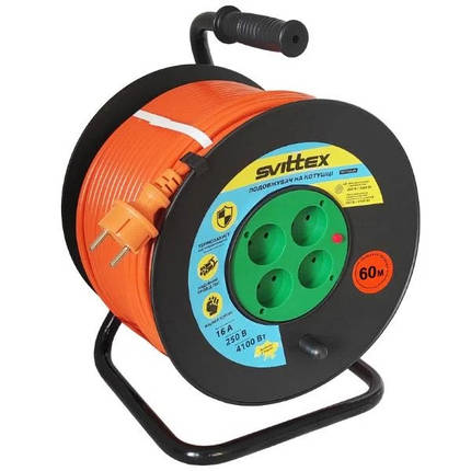 SV-061 Подовжувач SVITTEX на котушці з термозахистом 60м 2*2.5мм помаранчевий 16А 4100Вт, фото 1