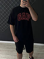 Летняя черная футболка оверсайз Gap мужская повседневная, Молодёжная свободная футболка Гэп черного цвета