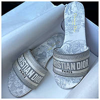 Женские шлепанцы Christian Dior Slides White Grey, серые шлепки кристиан диор сланцы слипоны тапки