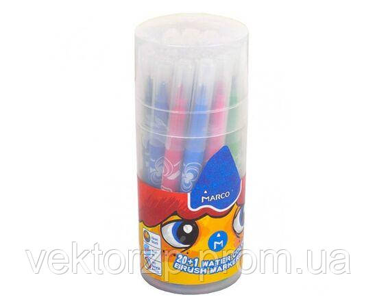 Фломастери-пензлики Marco 21 колір Super Washable в пластик.банці 1633-21 PD