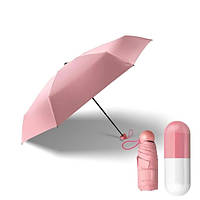 Мини зонт карманный в футляре капсула легкий с защитой от ультрафиолета Розовый Ping