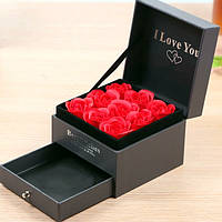 Подарочный набор Роз из мыла в двух ярусной коробке с отделением под украшения I Love You Soap Flowers 9 шт