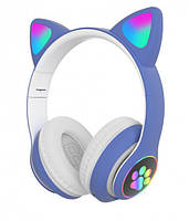 Беспроводные наушники с кошачьими Ушками Bluetooth Cat Ear VZV-23M с микрофоном, AUX, LED подсветка (Синие)