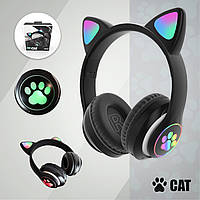 Беспроводные Bluetooth наушники с кошачьими Ушками Cat STN-28 с микрофоном и LED RGB подсветкой (Черные) Black