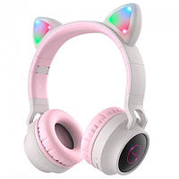 Беспроводные Bluetooth наушники Cheerful Hoco W27 Cat Rose кошачьими Ушками с микрофоном и LED RGB подсветкой