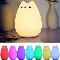 Детский силиконовый LED ночник милый Котик Sleep Lamp. RGB cветильник светодиодный 7-цветный