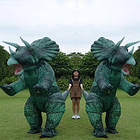 Надувний костюм динозавра (Трицератопса) RESTEQ, Triceratops косплей, костюм динозавра Triceratops. Трицератопс надувний зелений