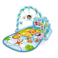 Детский развивающий интерактивный коврик 116-35 музыкальный пианино с дугой и погремушками для младенцев Blue