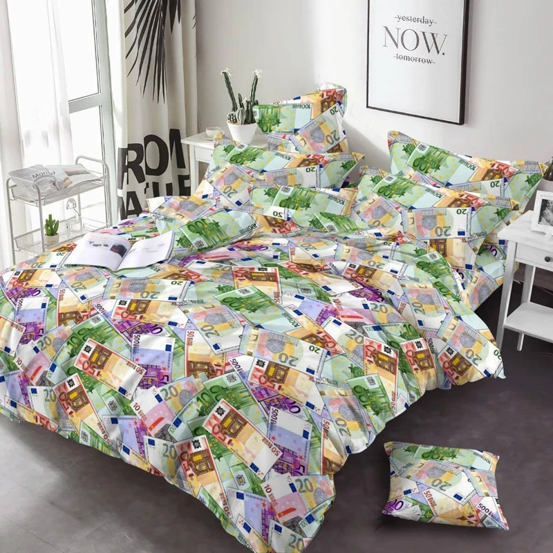 Бавовняна тканина для пошиття постільної білизни Бязь Gold Lux 220 см з принтом грошові купюри євро, рулон 50 м Пакистан