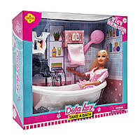 Дитяча лялька з ванною DEFA 8444 рушник, гребінець, одяг (Рожевий) tn