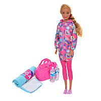 Дитяча лялька Спортсменка DEFA 8477 сумочка, килимок для йоги, 2 пляшки води (Рожевий) tn