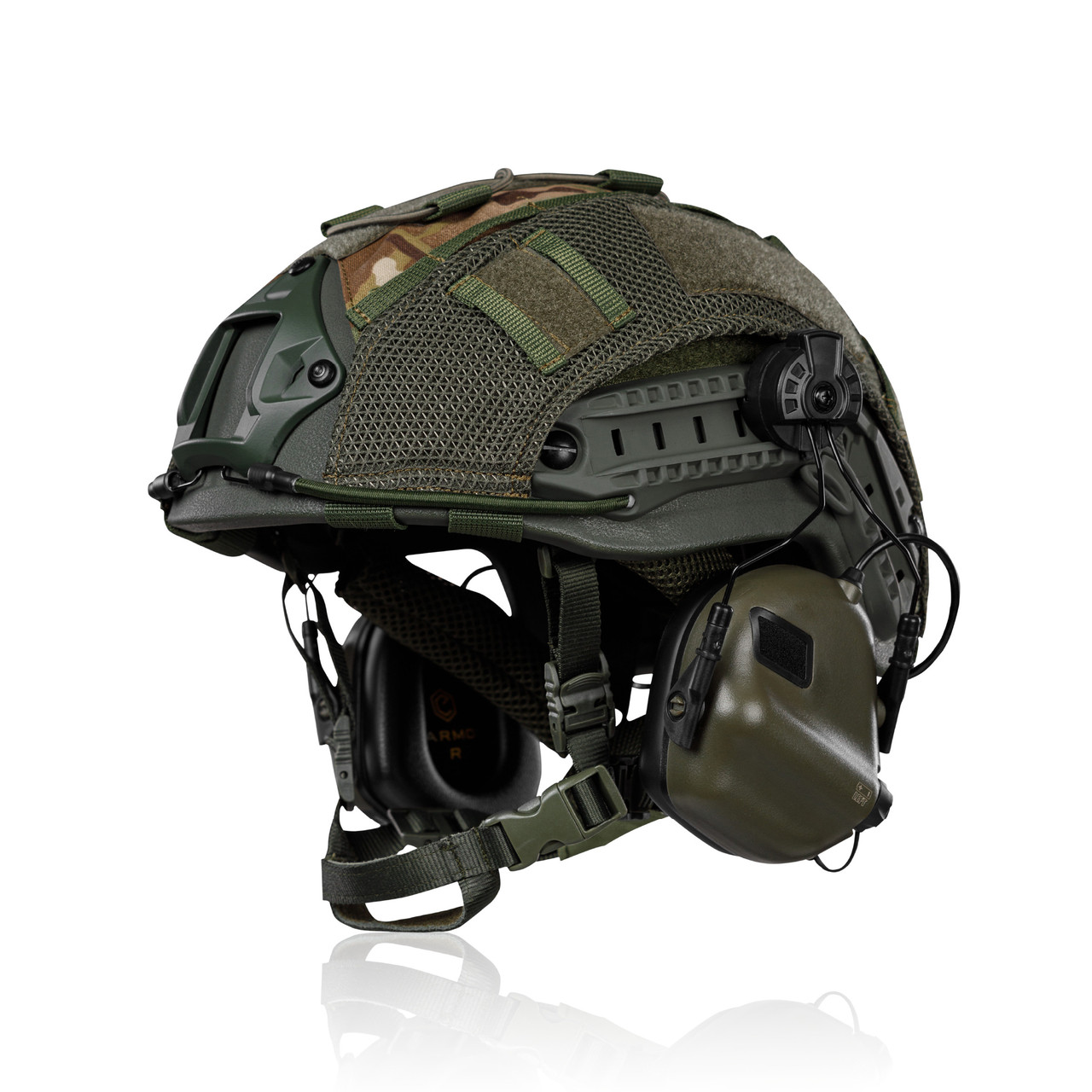 Комплект Шлем кевларовий Fast IIIA та активні навушники M31H+кавер Олива-мультикам, фото 1