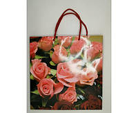Пакет бумажный подарочн. квадрат 230*240*100 Розовые розы арт 285