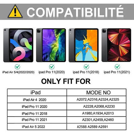 Чохол клавіатура для Ipad Air 5 2022, Air 4 2020 10,9 дюйма, Ipad Pro 11 покоління 4-3-1, знімна Bluetooth-, фото 3