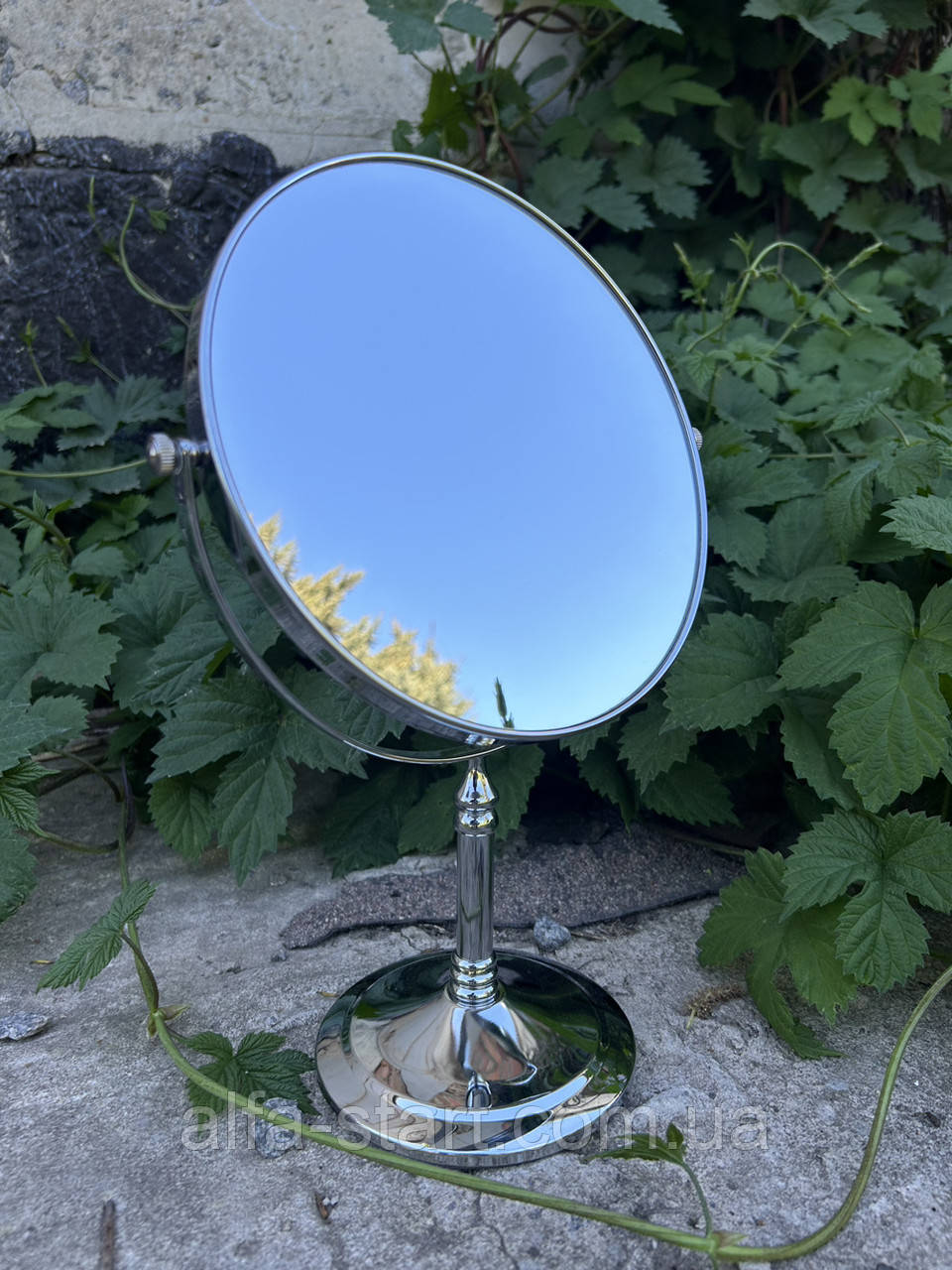 Хромоване настільне дзеркало д20см на дві сторони зі збільшенням