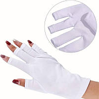 Защитные перчатки белые (22х10 см) для защиты рук от УФ излучений в лампе во время маникюра Короткие 388А
