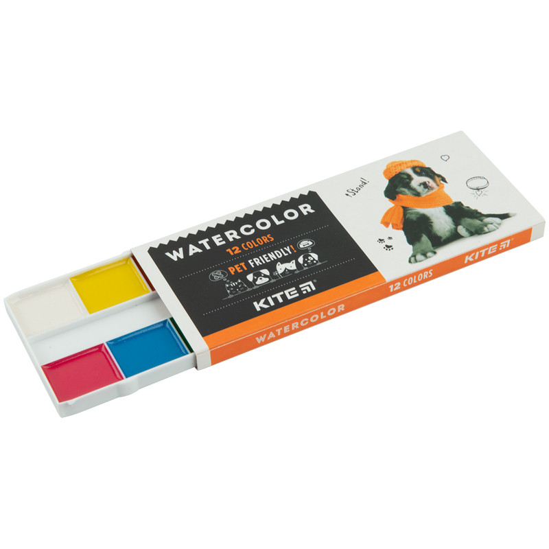 Фарби акварельні медові Kite Dogs 12 кольорів в картонній упаковці Акварельні фарби для малювання