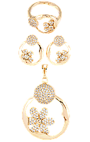 Набор Xuping Позолота 18K Серьги Кулон Кольцо "Цветочный узор с инкрустацией цирконием" р. 17