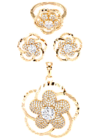 Набор Xuping Позолота 18K Серьги Кулон Кольцо "Цветочный узор с инкрустацией цирконием" р. 17
