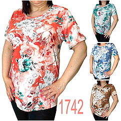 Жіноча котонова футболка НОРМА (р-ри: 48-56) 1742 (в уп. різні забарвлення) вир-во Китай.