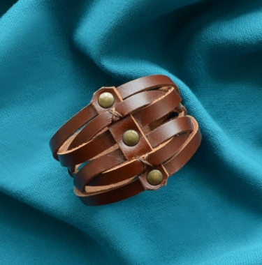 Браслет жіночий плетенний регульований з натуральної шкіри застібається на кнопку, фото 1