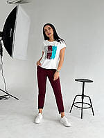 Модное сочетание: Женская двойка - Футболка и штаны для летнего сезона 42/44, бордовый
