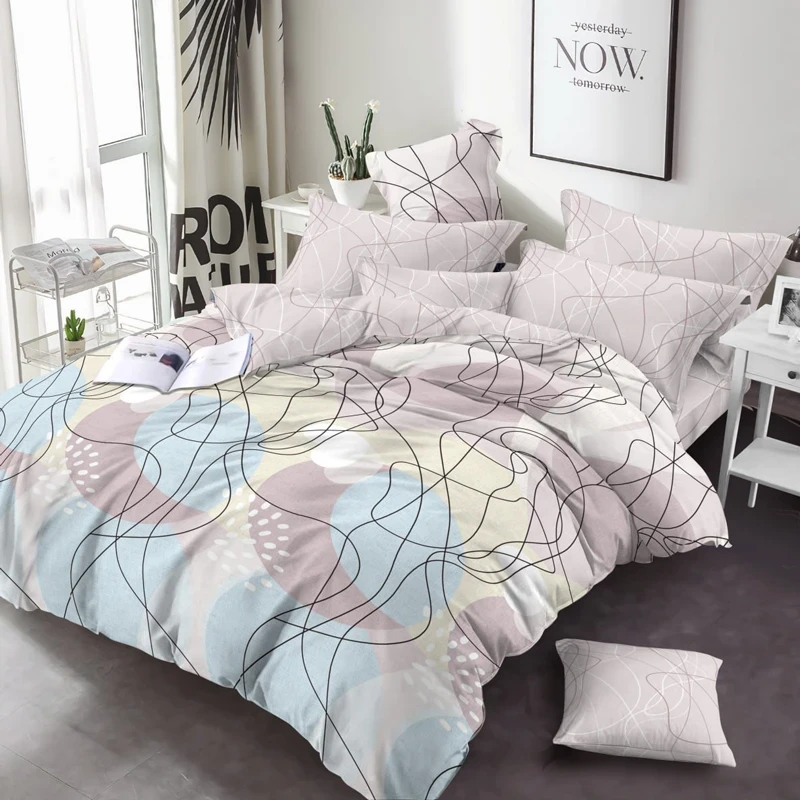 Бавовняна тканина 220 см для постільної білизни набивна бежева Бязь Gold Lux з малюнком абстракція (A+B) (50 м+50 м) Пакистан