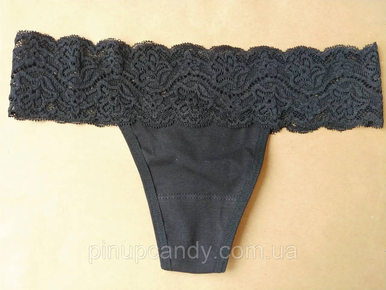 Набір трусиків 2 шт стрінги з бавовни Lans 22/030 мереживна гумка низька посадка (розміри: S-XL) чорні, фото 1