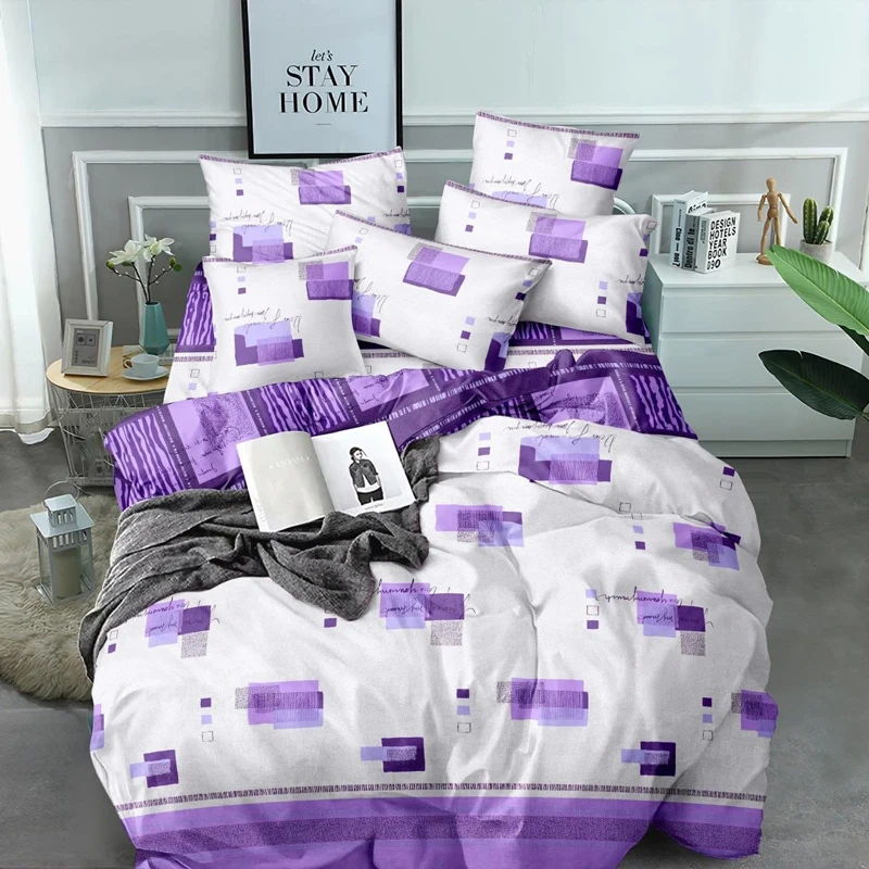 Тканина для постільної білизни Бязь Gold Lux 220 см фіолетовий абсткактний принт геометрія, у рулоні 50 м, Пакистан