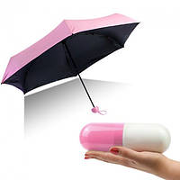 Компактный зонтик в капсуле-футляре Розовый, маленький зонт в капсуле. Цвет: розовый