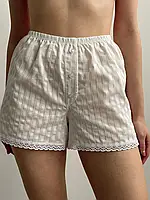 Шорти батіст білі з малюнком та мережевом TWINS Домашній костюм Домашній одяг жіночий Шорти жіночі розмір S