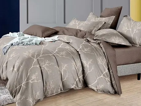 Тканина для постільної білизни Бязь "Gold" Lux GL4737 (A+B) - (50м+50м) гілки на сірому з компанією, фото 1