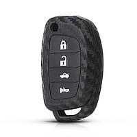 Силиконовый чехол Keyyou для автомобильного флип-ключа Hyundai косой 4 кн черный карбон IB, код: 7609681