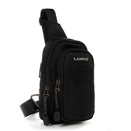Сумка-слінг чоловіча Crossbody через плече нагрудна чорна модна кросс боді тканинна нейлон Lanpad 7662, фото 1