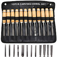 Набір різців по дереву 12 шт, в чохлі / Комплект стамесок по дереву / Різці для ручної роботи