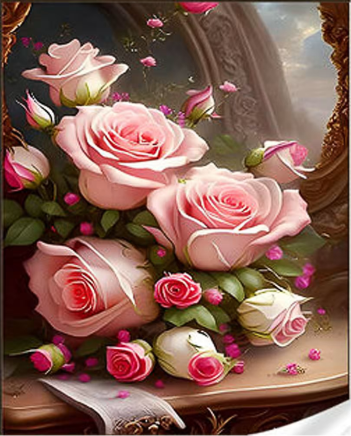 Алмазна мозаїка вишивка квіти Ніжний букет троянд 30х40 Набір алмазної вишивки букет квітів Малювання алмазним камінням