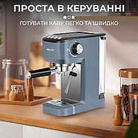 Кофеварка електрическая рожковая для дома Sokany SK-04001 со вспенивателем для молока 1.2 л, серый цвет